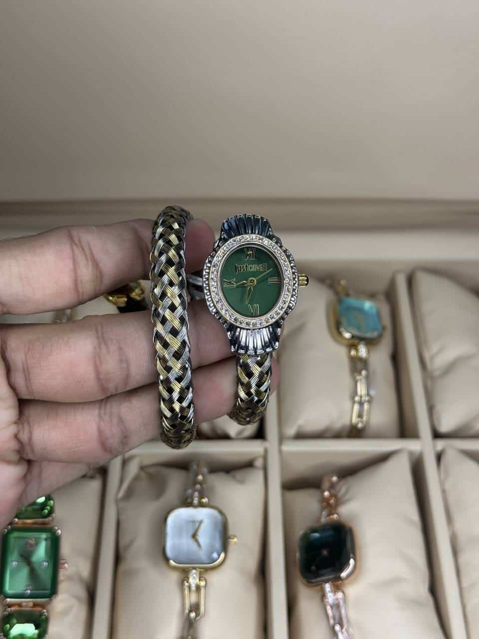 Just Cavalli Twined Dual Tone With Green Dial Premium Ladies Watch