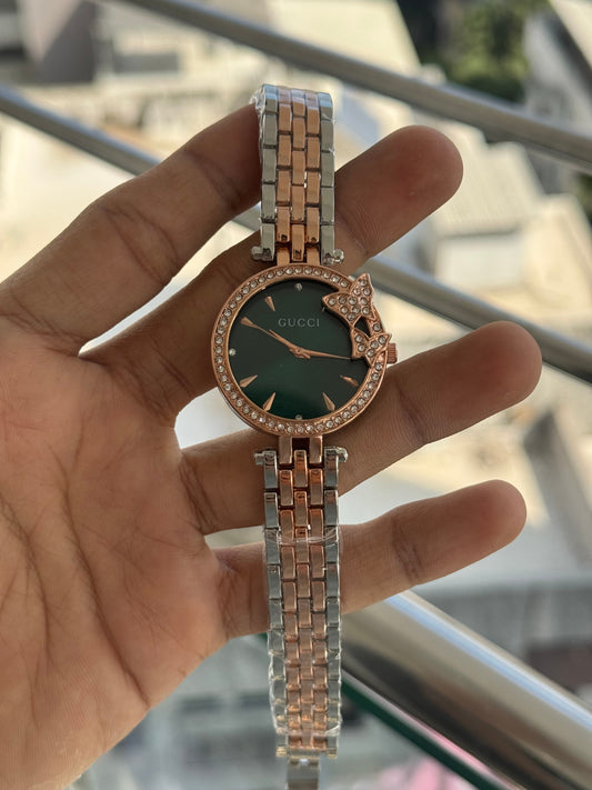 Gucc i Diamond Dual Tone Green Dial Premium Watch