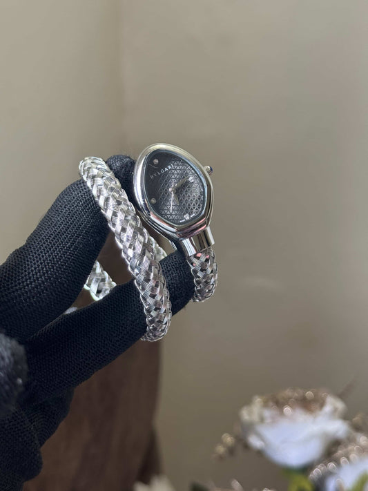 Bvlgar i Snake Serpenti Silver Black Premium Ladies Watch
